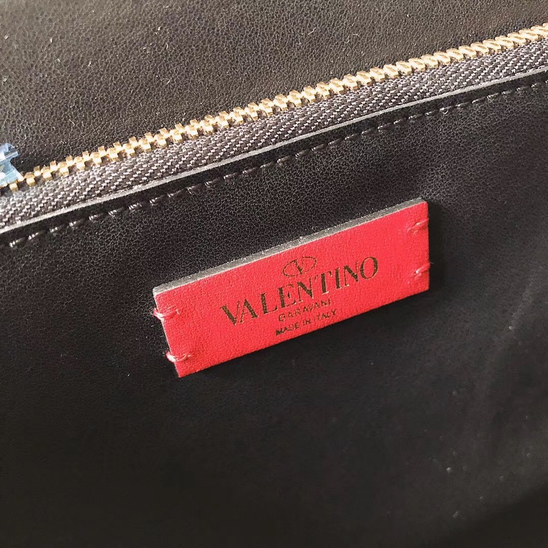 Valentino Small Vring Handbag In Black Buffalo Leather