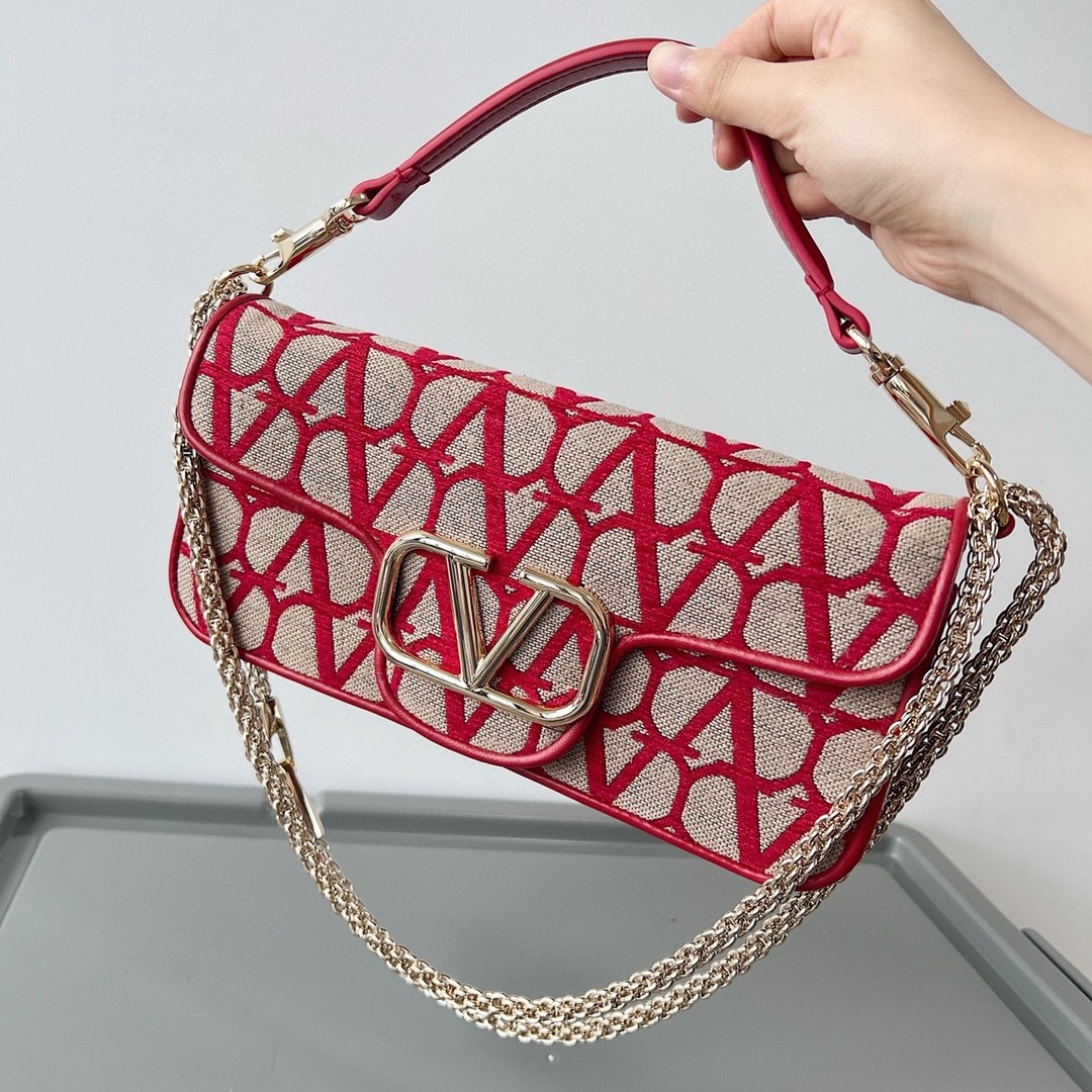 Va1e*ntin0 large loco shoulder bag in red toile iconographe