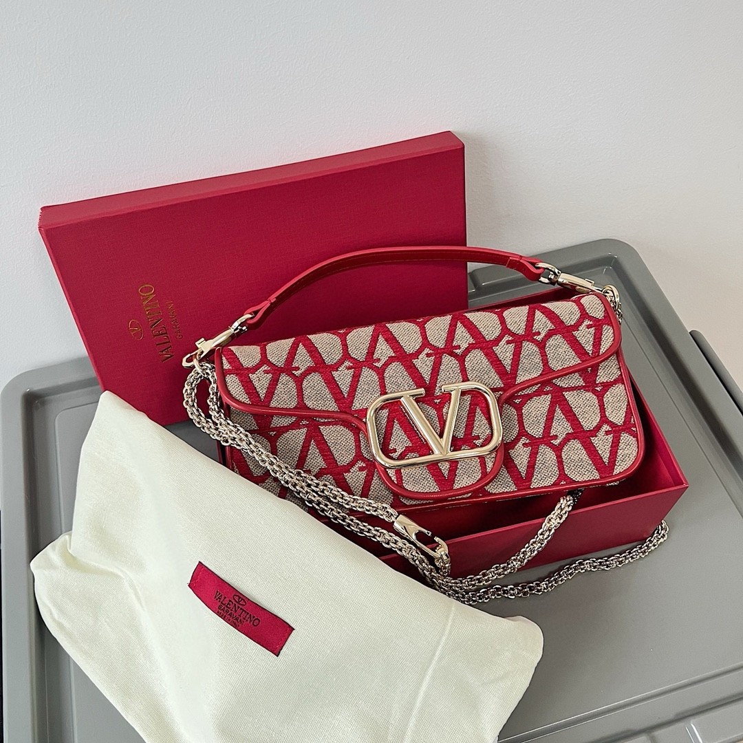 Va1e*ntin0 large loco shoulder bag in red toile iconographe