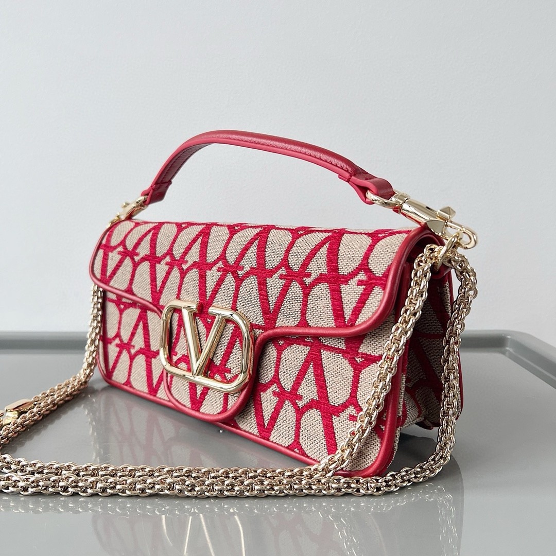 Va1e*ntin0 large loco shoulder bag in red toile iconographe
