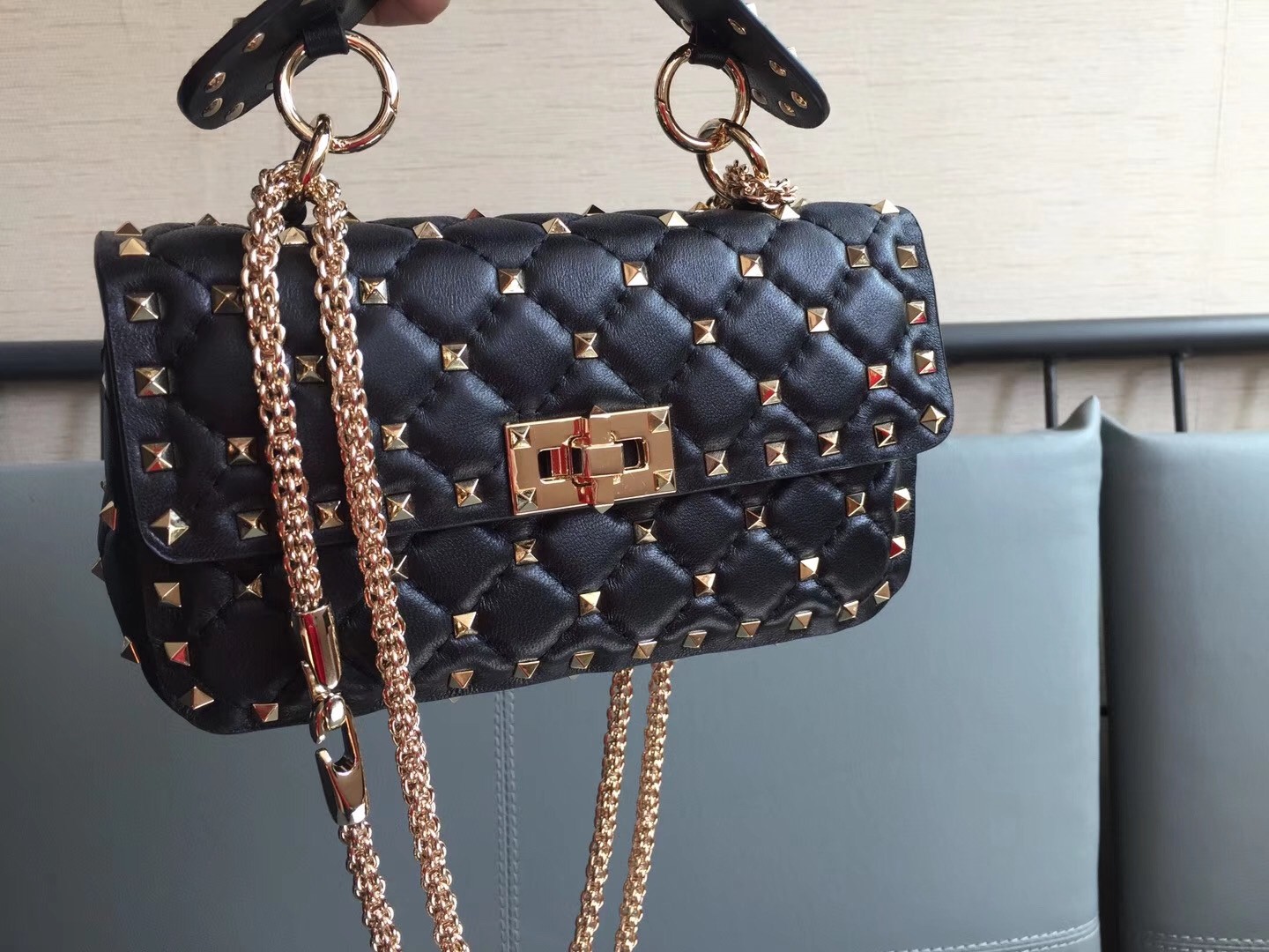 Valentino Rockstud Spike Small Bag In Black Lambskin