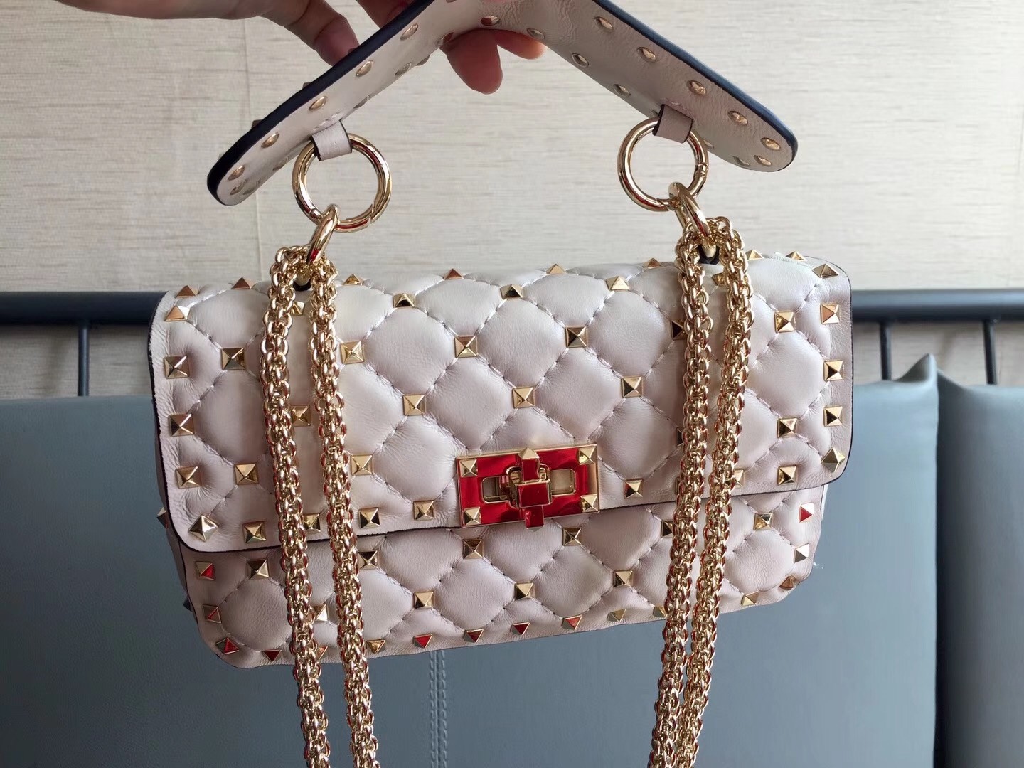Valentino Rockstud Spike Small Bag In White Lambskin