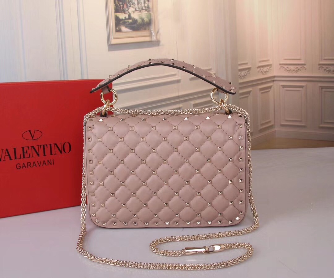 Va1e*ntin0 medium rockstud spike chain nude bag