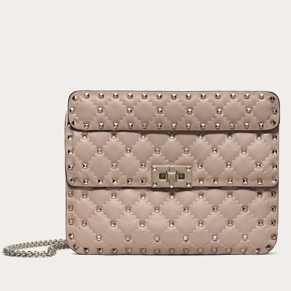 Va1e*ntin0 medium rockstud spike chain nude bag