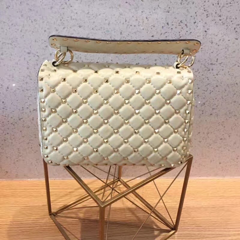 Va1e*ntin0 medium rockstud spike chain white bag