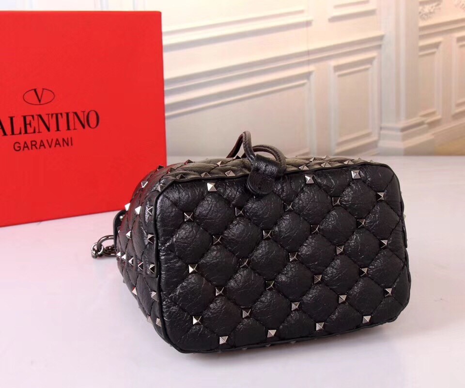 Va1e*ntin0 small black rockstud spike bucket bag