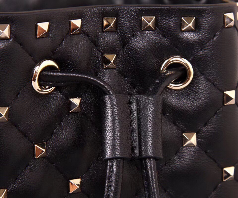 Valentino Small Noir Rockstud Spike Bucket Bag