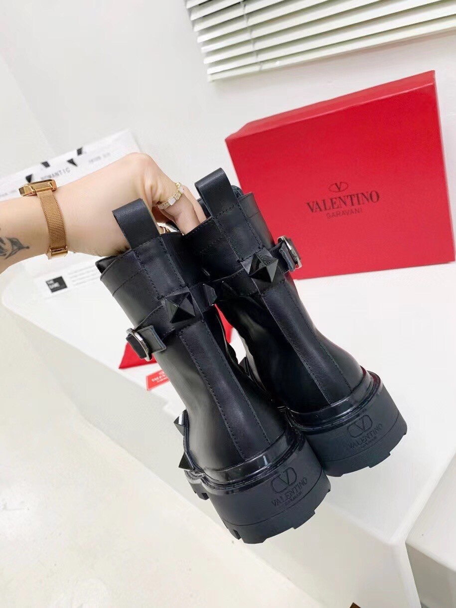 Valentino Black Roman Stud Combat Boots with Tonal Studs