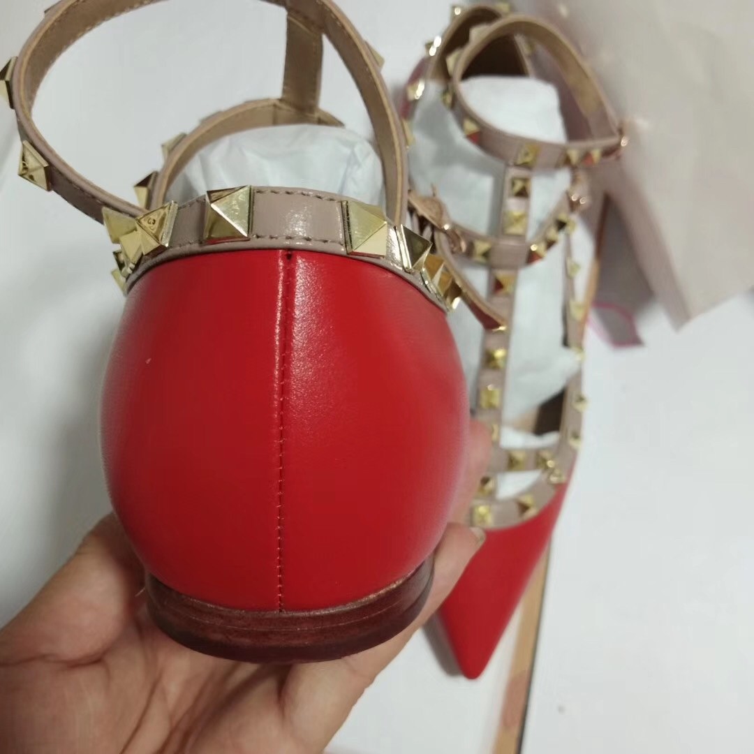Valentino Cage Rockstud Ballet Flats In Red Calfskin