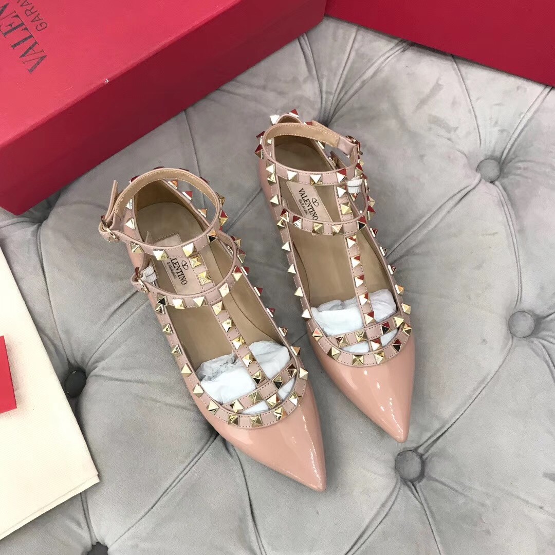 Valentino Caged Rockstud Ballet Flats In Powder Patent Leather