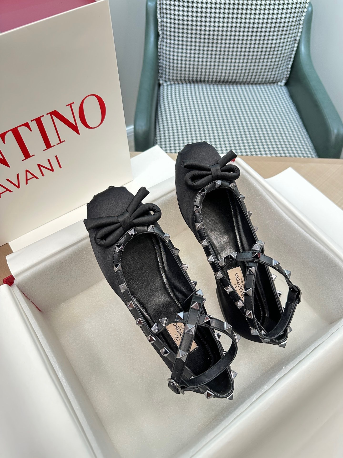 Valentino Garavani Rockstud Ballerina In Black Satin