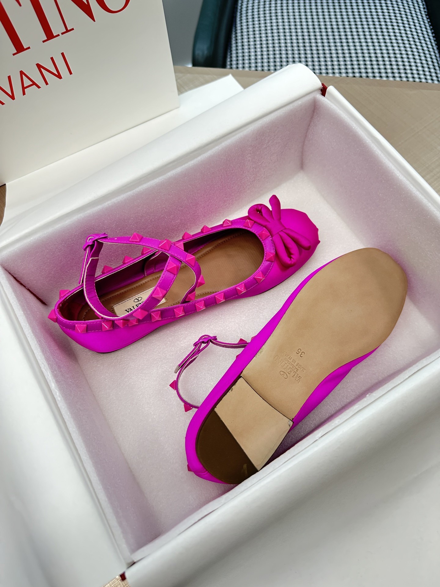 Valentino Garavani Rockstud Ballerina In Pink Satin