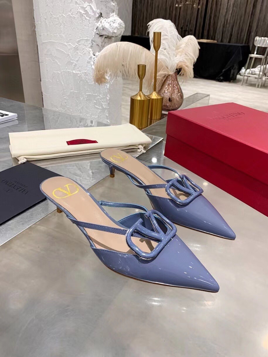 Valentino VLogo Mules 40mm In Blue Patent Leather