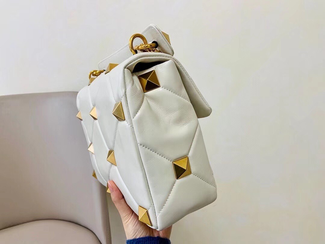 Valentino Roman Stud Chain Bag In Ivory Lambskin