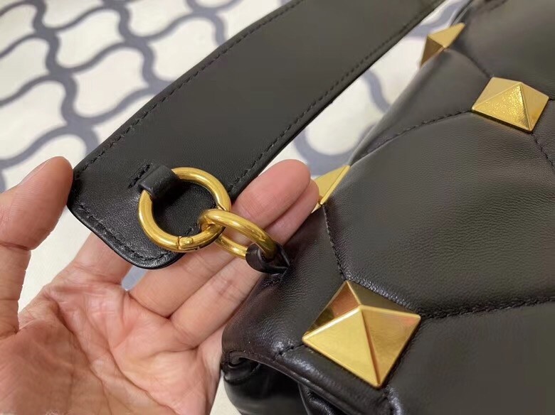 Valentino Roman Stud Chain Bag In Black Lambskin