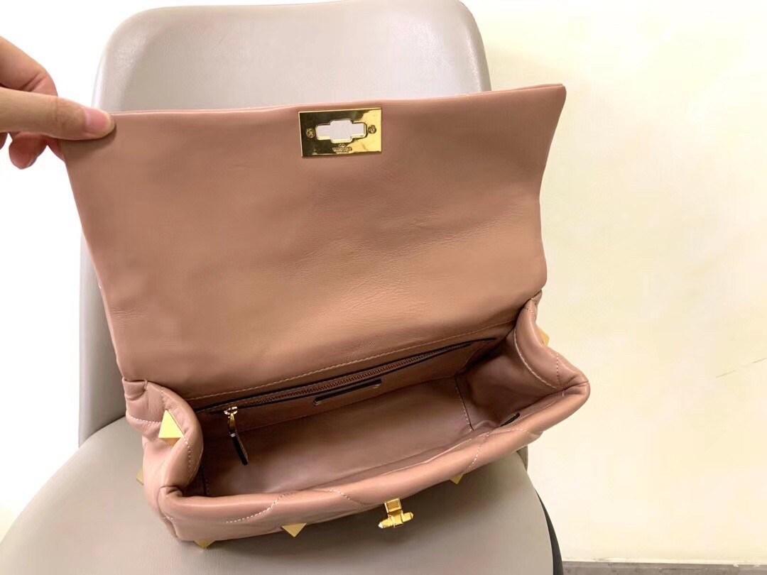 Valentino Roman Stud Chain Bag In Rose Cannelle Lambskin