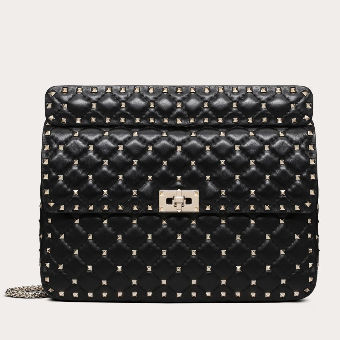 Va1e*ntin0 black large free rockstud spike chain bag
