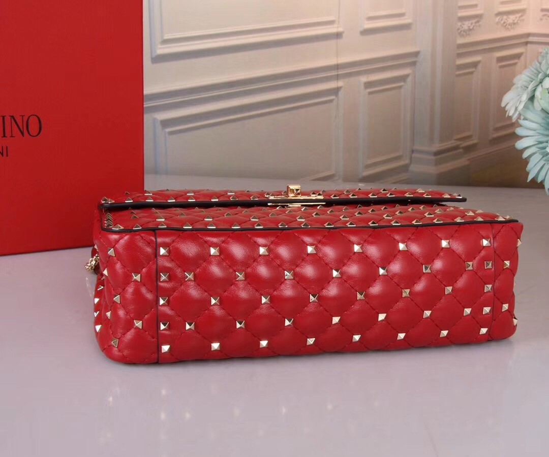 Valentino Red Large Free Rockstud Spike Chain Bag