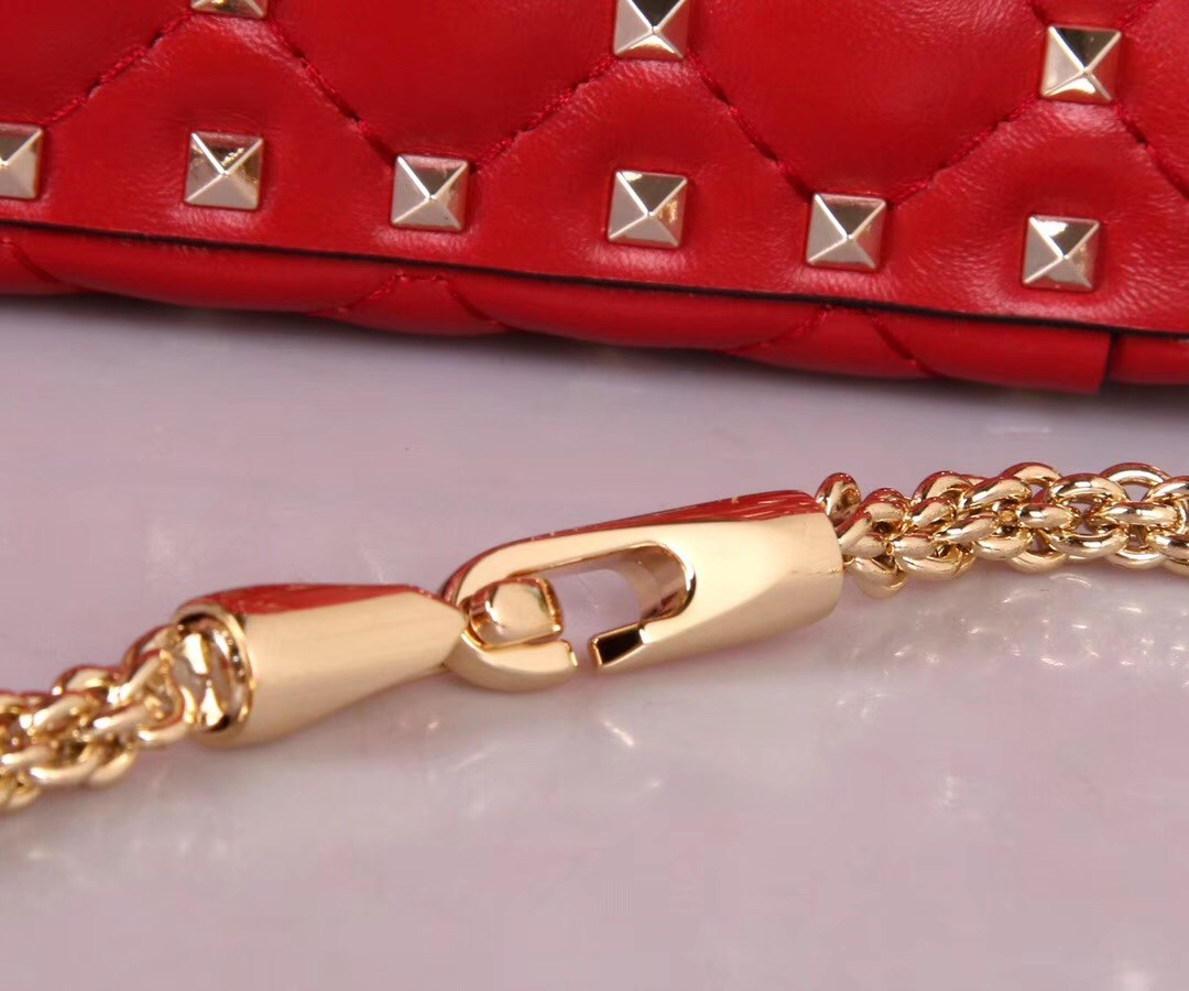 Valentino Red Large Free Rockstud Spike Chain Bag