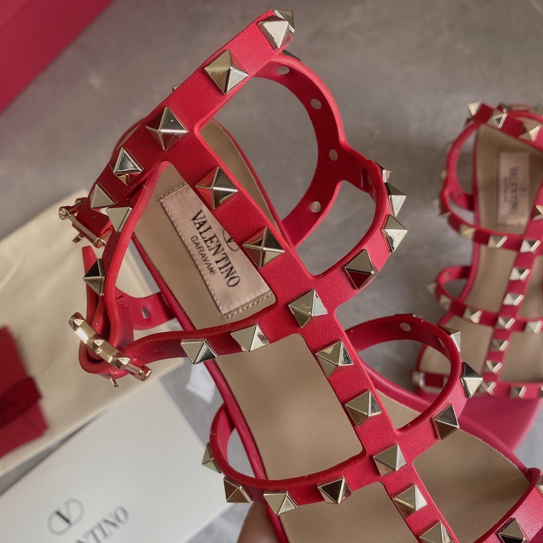Valentino Rockstud Ankle Strap Sandals 60mm In Red Calfskin