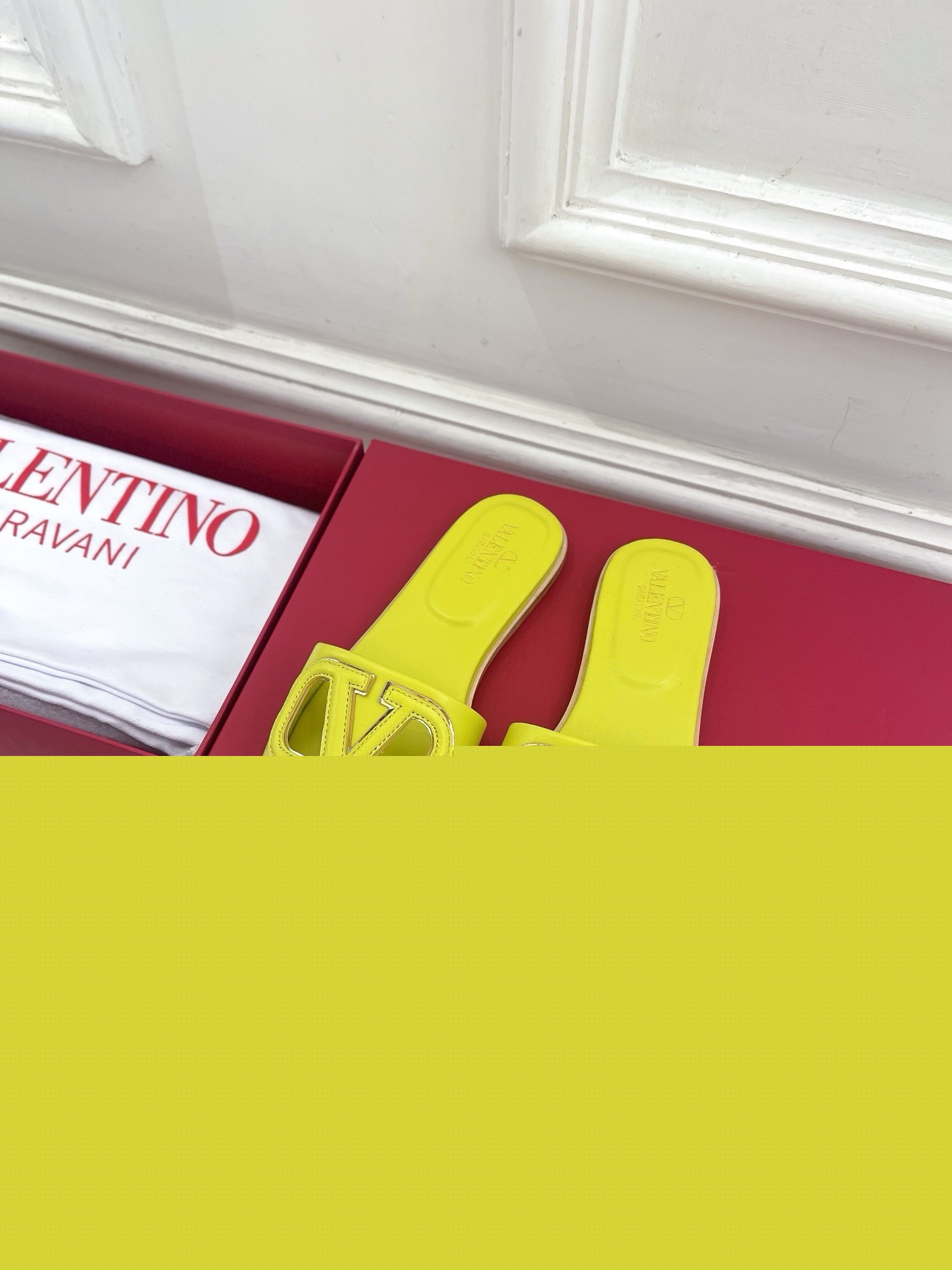 Valentino VLogo Cut-out Slide Sandals in Yellow Leather