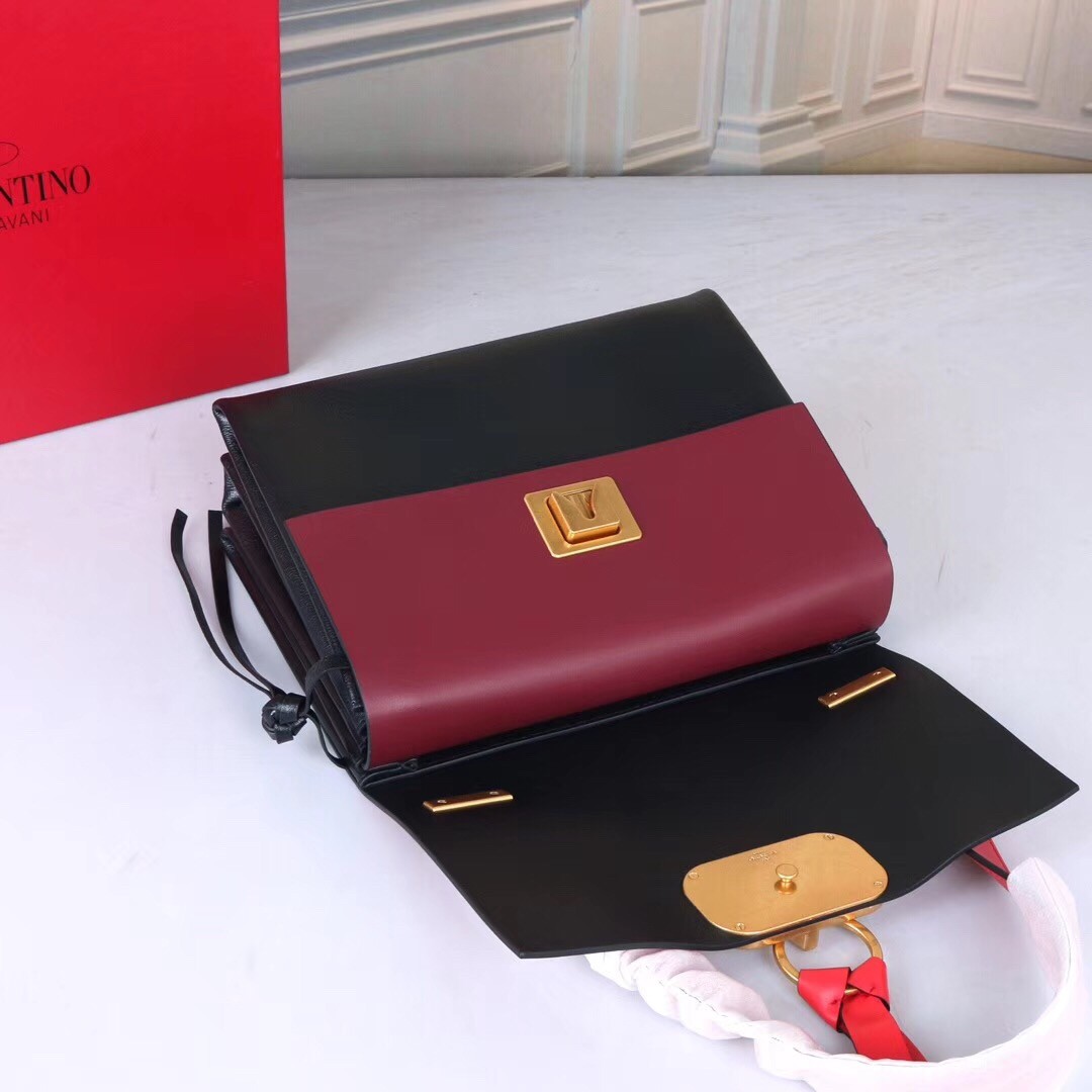 Valentino Garavani Red/Black Medium VRing Shoulder Bag