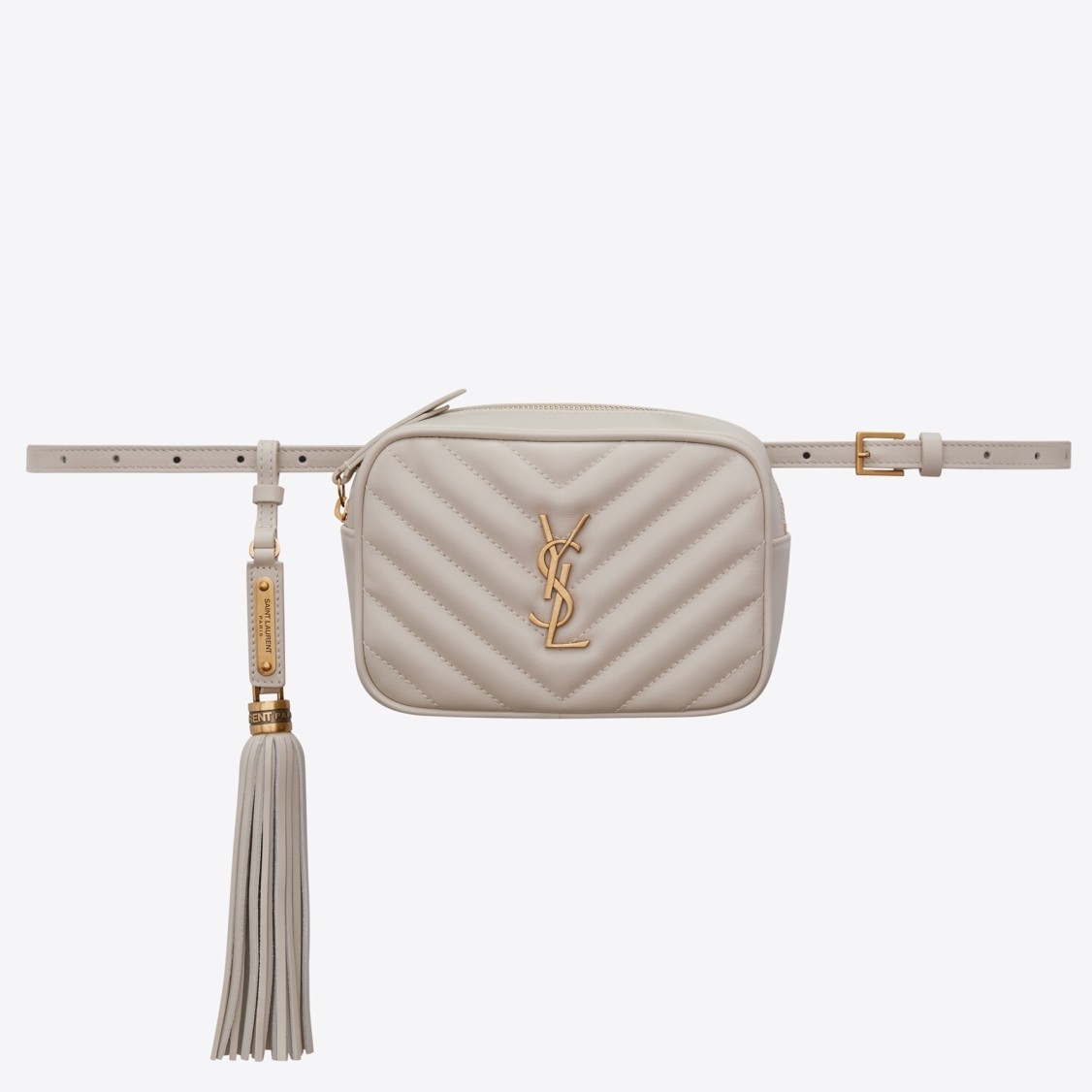 Sa**t Lau*nt lou belt bag in blanc matelasse leather
