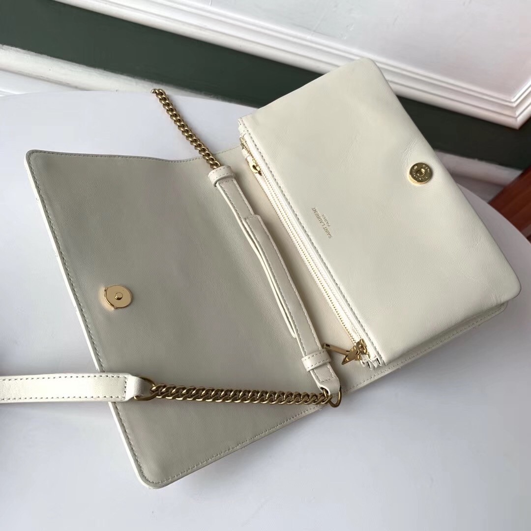 sa**t lau*nt angie chain bag in white Di*m*nd lambskin