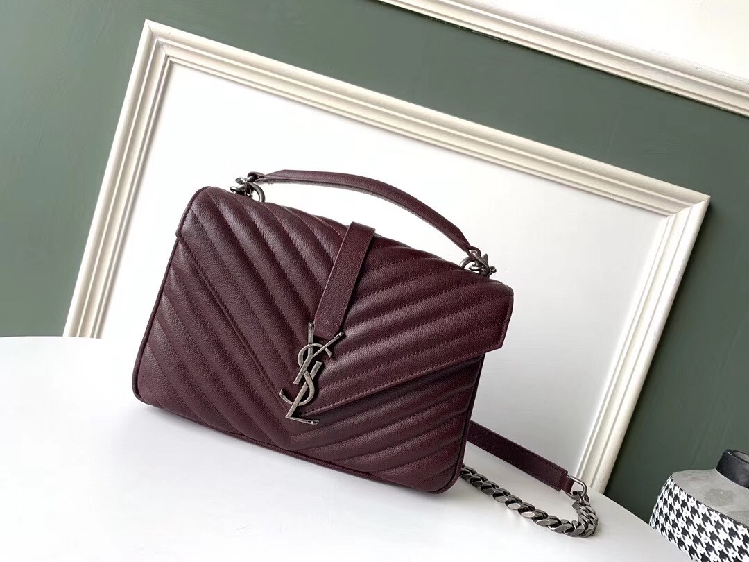 Sa**t Lau*nt college medium bag in burgundy matelasse leather