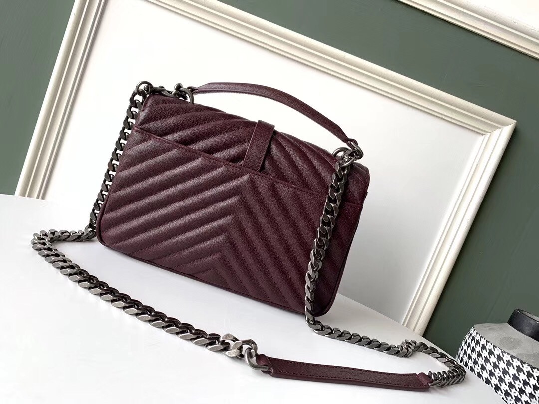 Sa**t Lau*nt college medium bag in burgundy matelasse leather