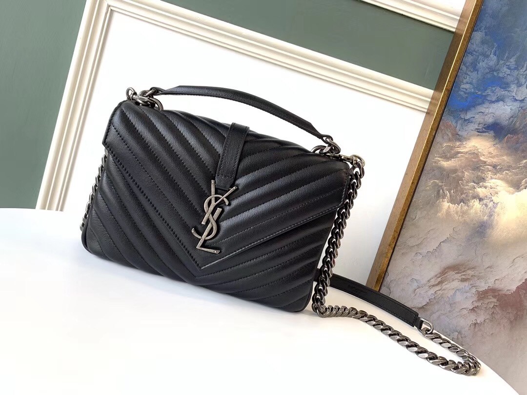Sa**t Lau*nt college medium bag in black matelasse leather