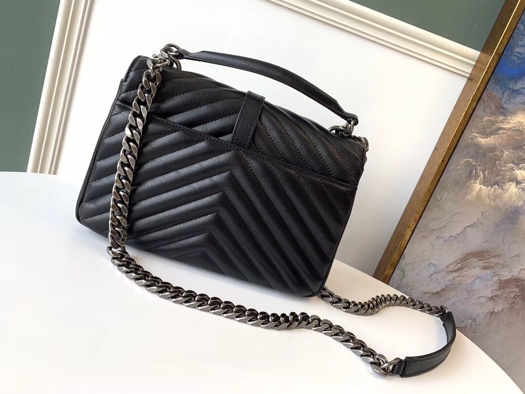 Sa**t Lau*nt college medium bag in black matelasse leather