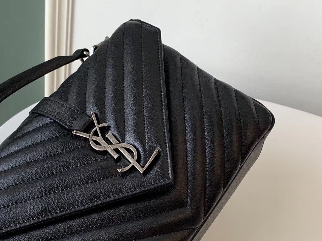 Sa**t Lau*nt college medium bag in black matelasse leather