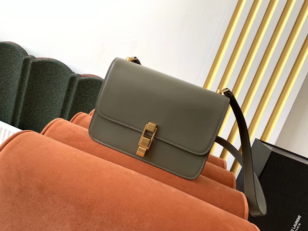 Sa**t Lau*nt carre satchel bag in olive leather