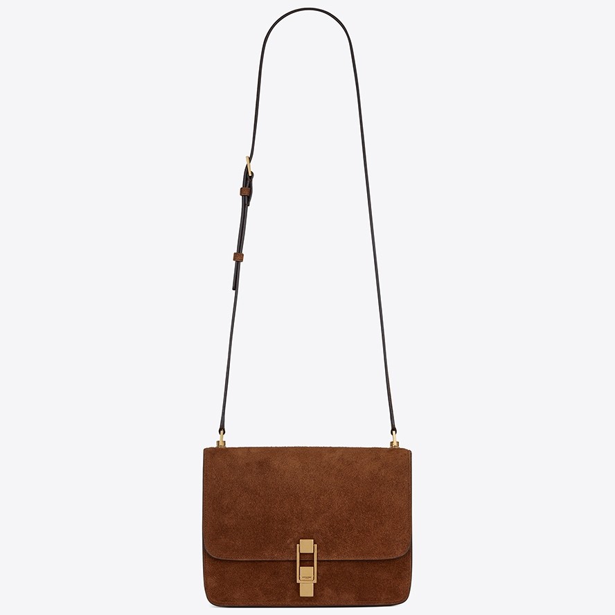 Sa**t Lau*nt carre satchel bag in brown suede leather
