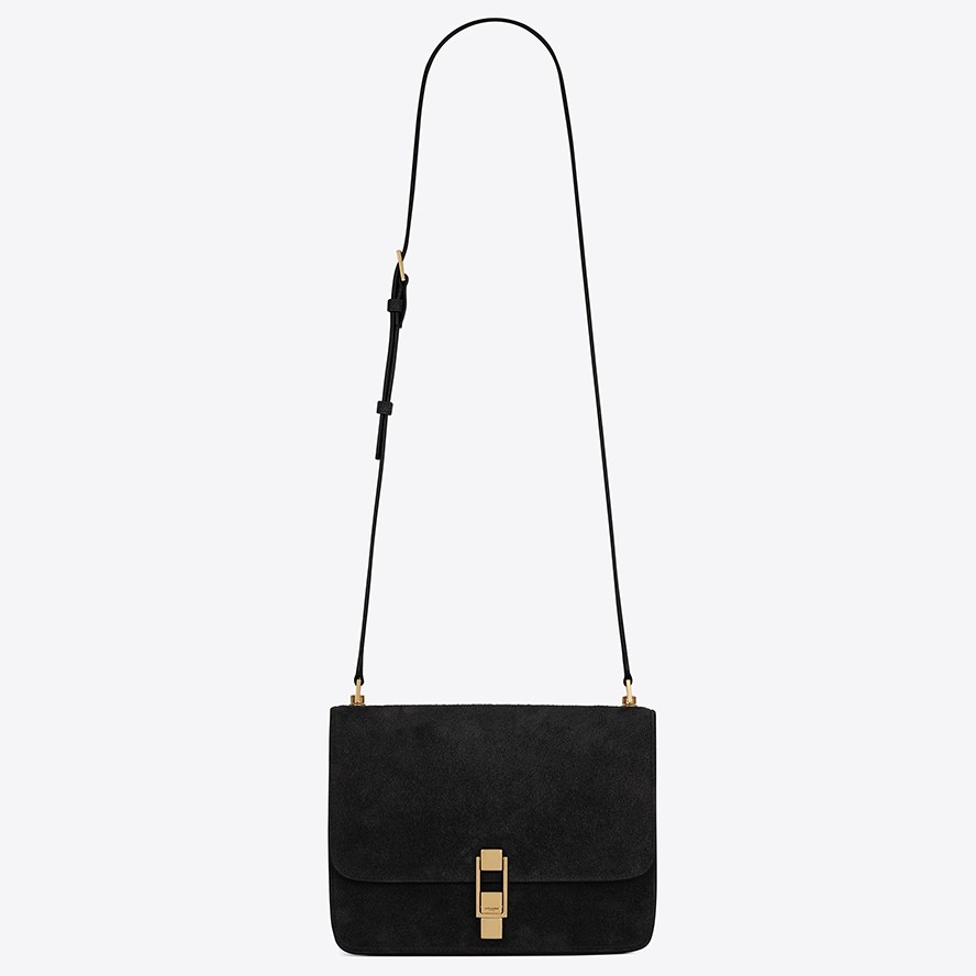 Sa**t Lau*nt carre satchel bag in black suede leather