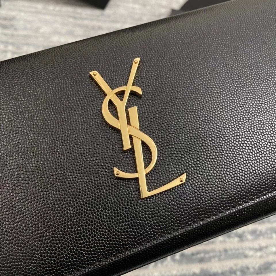 Sa**t Lau*nt kate clutch in black grained leather