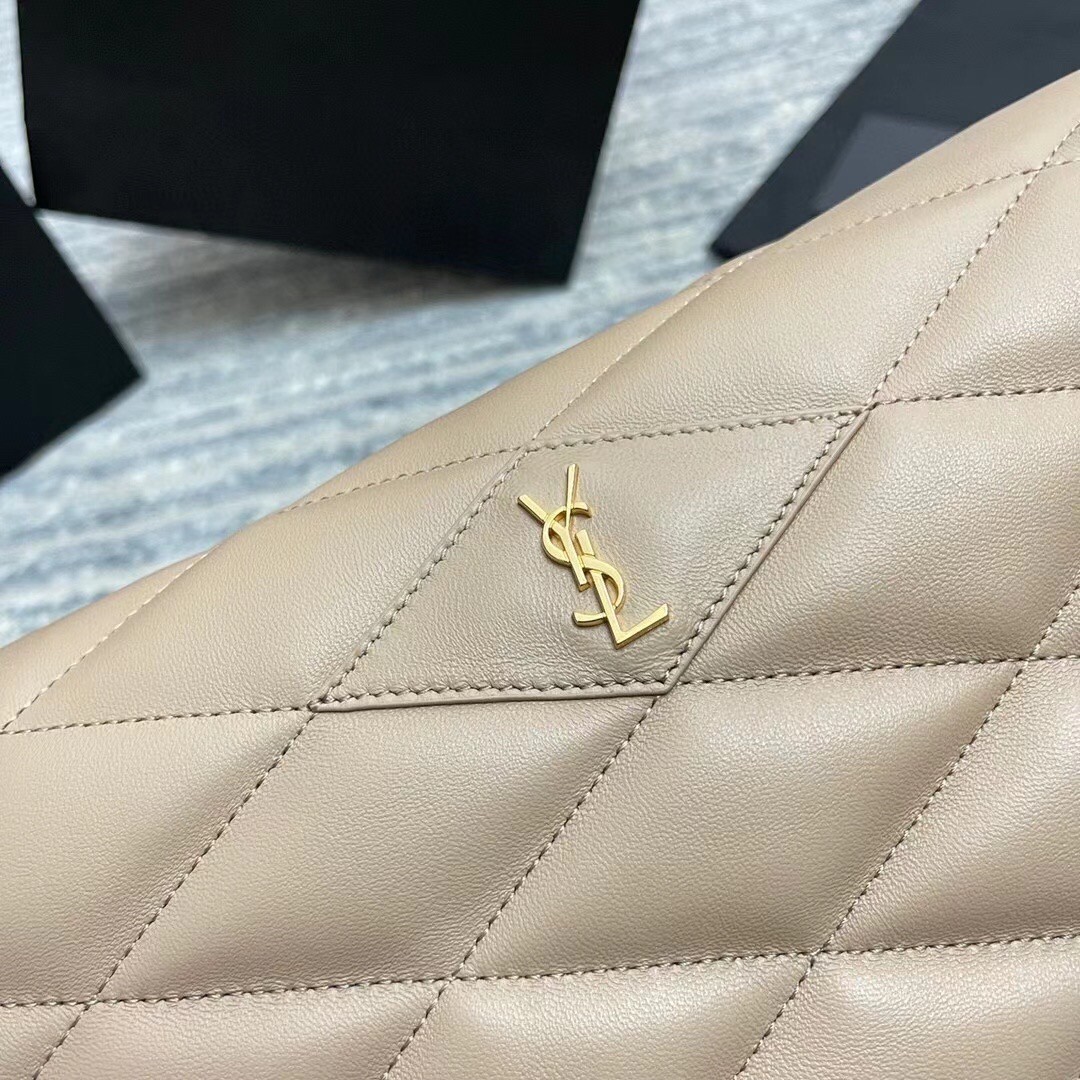 Sa**t Lau*nt sade puffer envelope clutch in beige lambskin