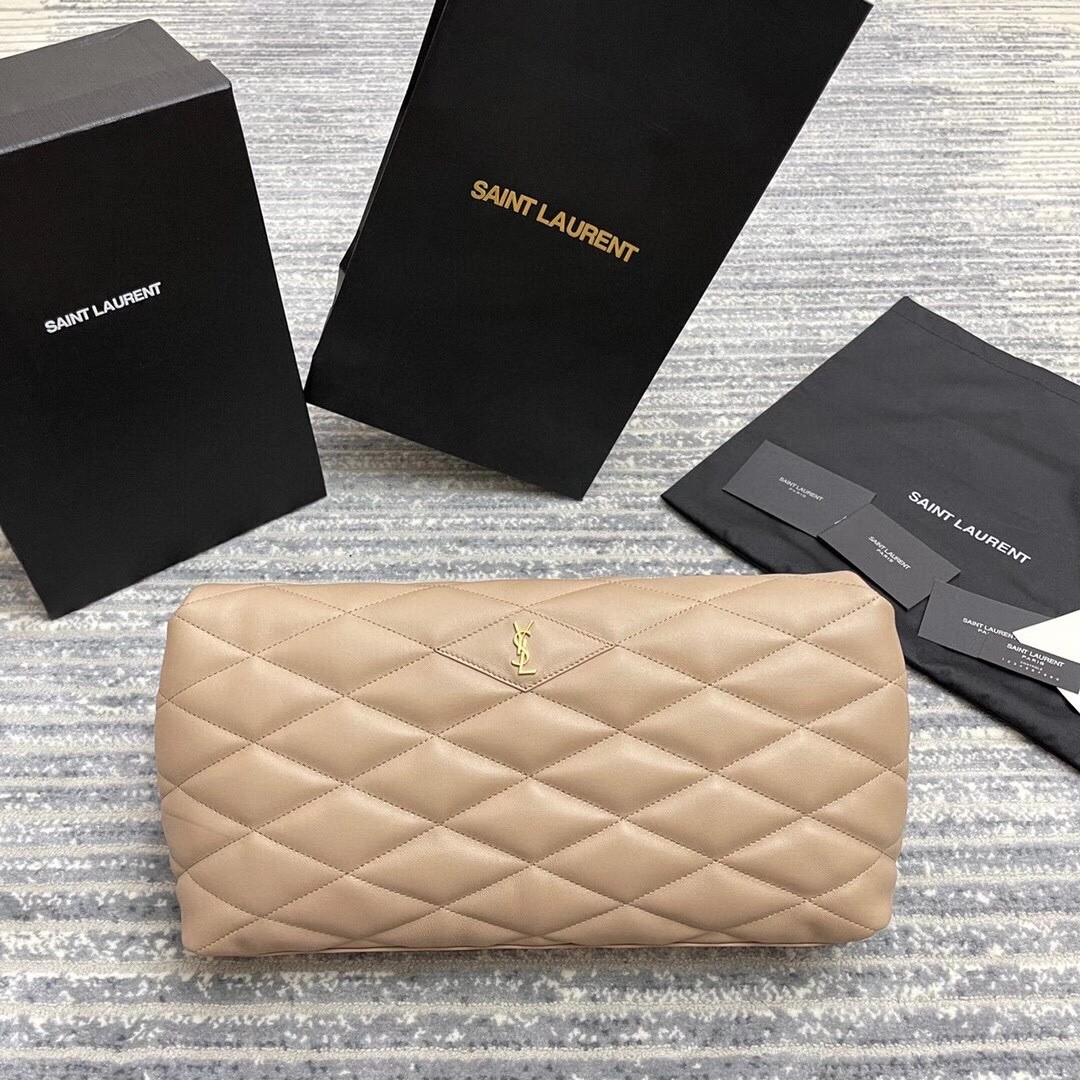 Sa**t Lau*nt sade puffer envelope clutch in beige lambskin