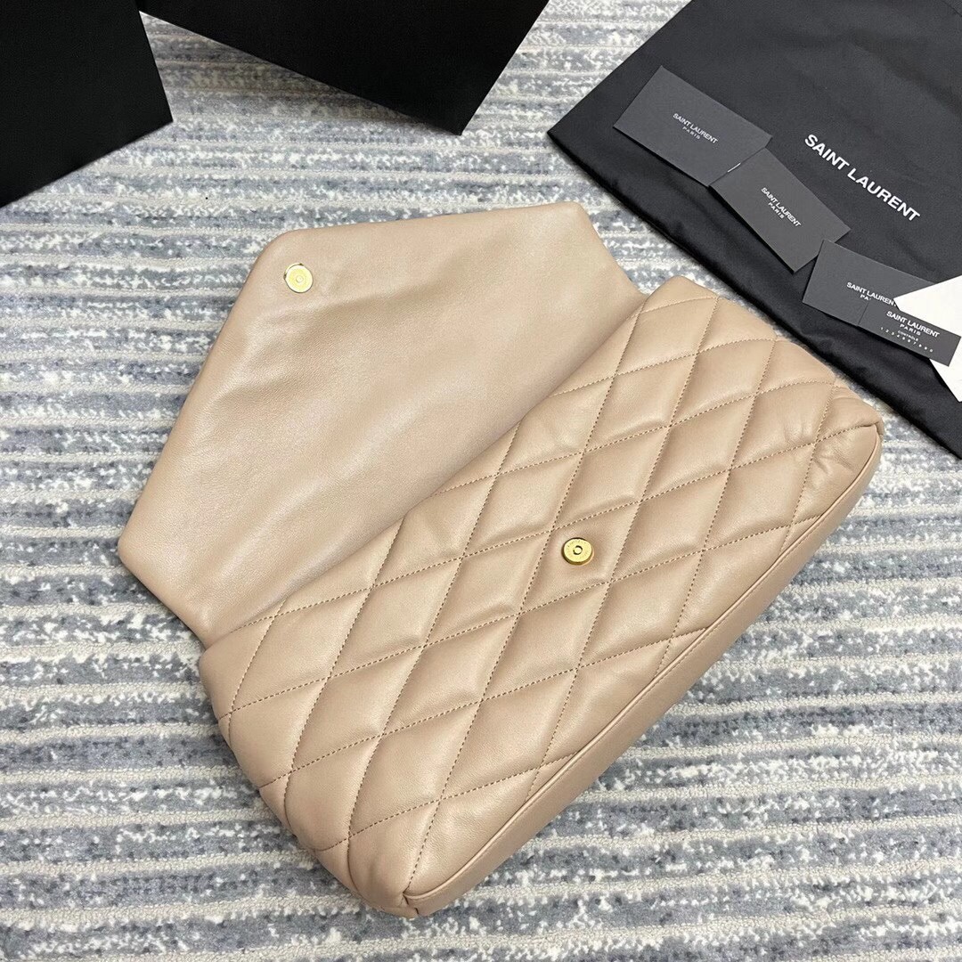Sa**t Lau*nt sade puffer envelope clutch in beige lambskin