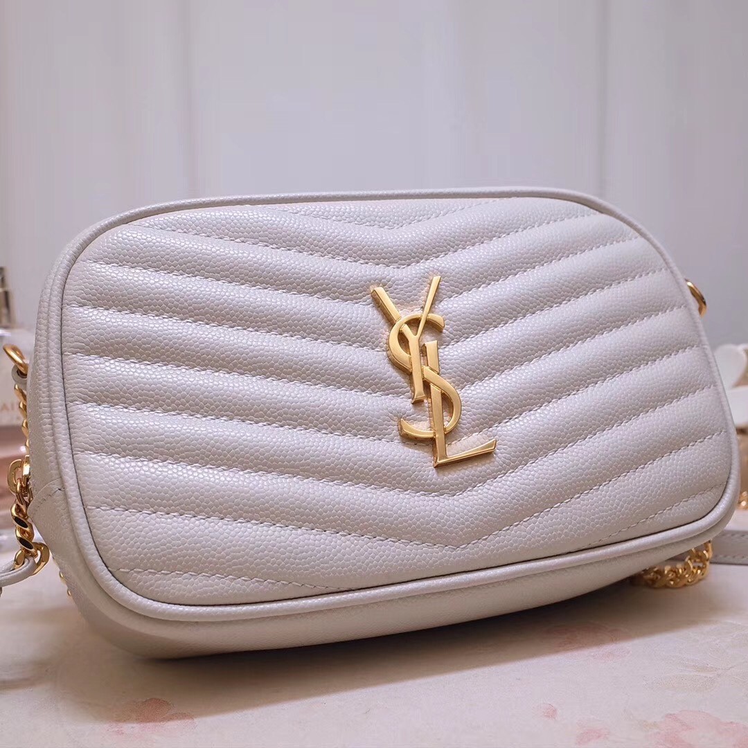 Sa**t Lau*nt lou mini bag in white grained leather