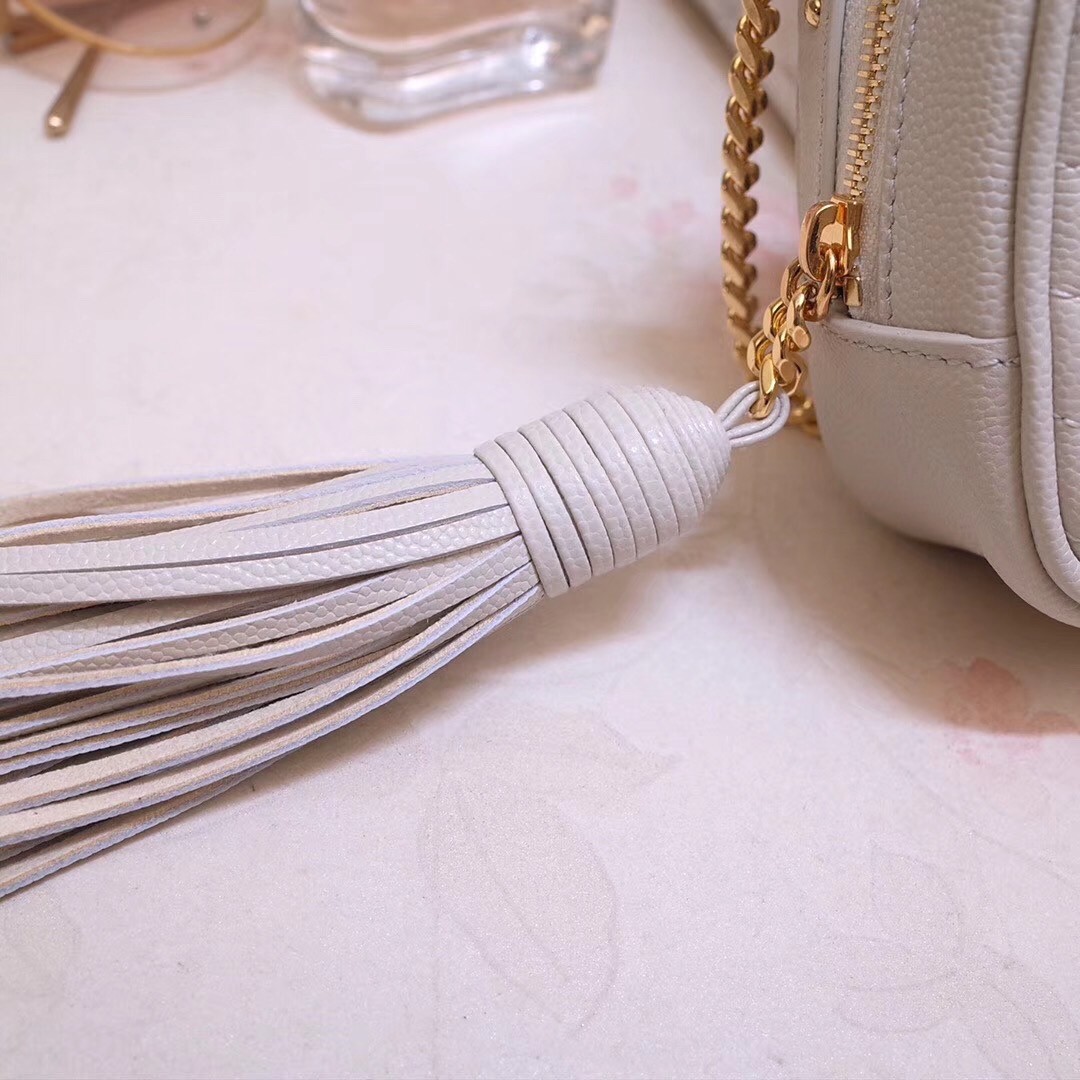Sa**t Lau*nt lou mini bag in white grained leather