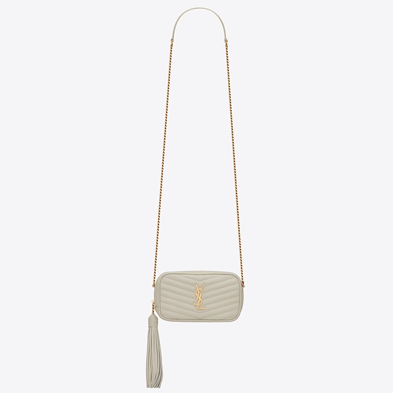 Sa**t Lau*nt lou mini bag in white grained leather