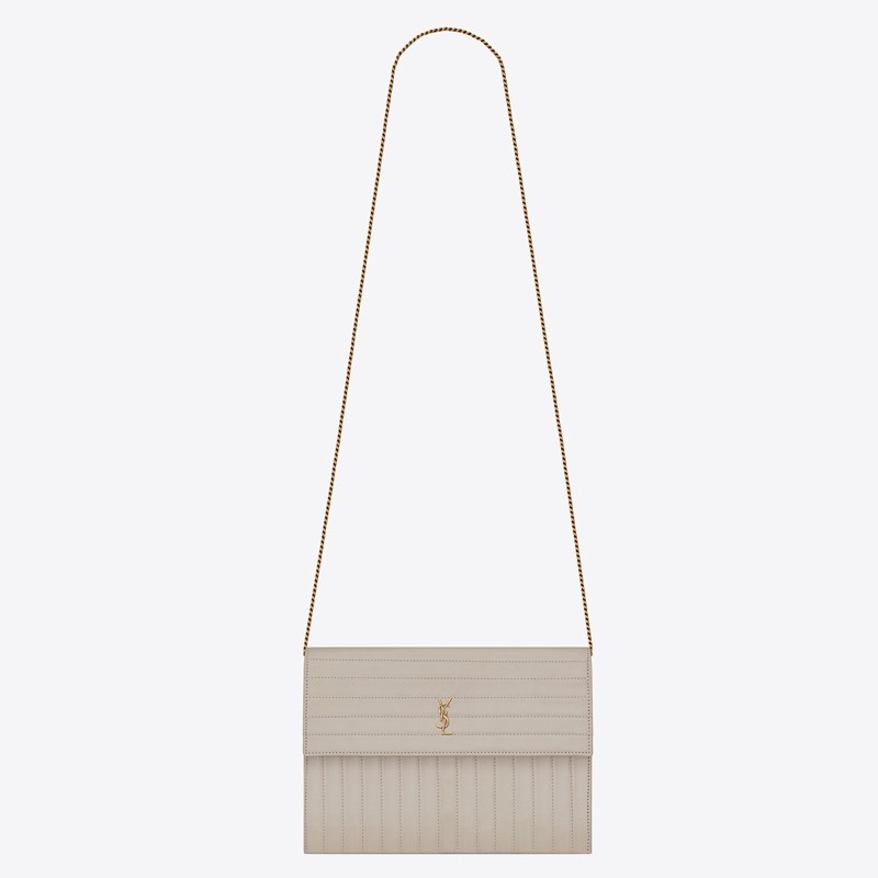 Sa**t Lau*nt victoire chain bag in ivory crinkled leather