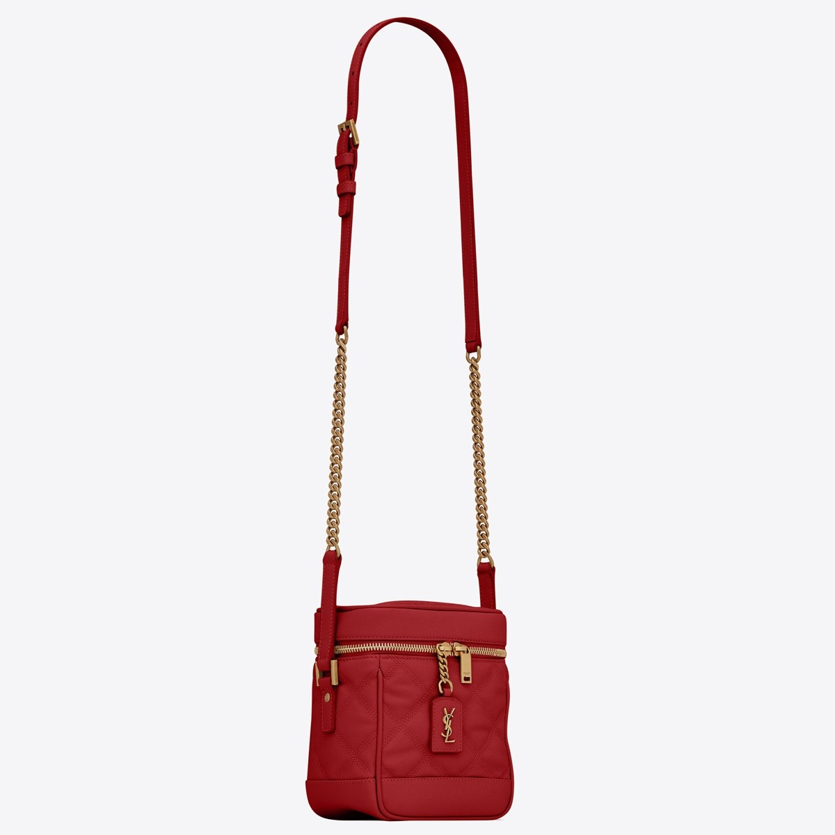 Sa**t Lau*nt 80''s vanity bag in red quilted grained leather