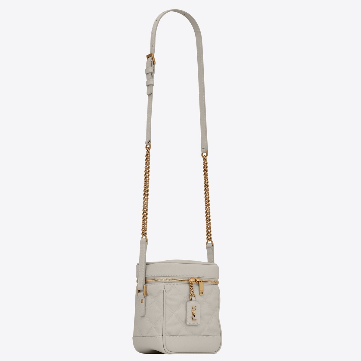 Sa**t Lau*nt 80''s vanity bag in white quilted grained leather
