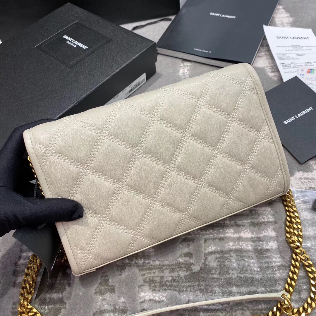 Sa**t Lau*nt woc becky chain wallet in white lambskin