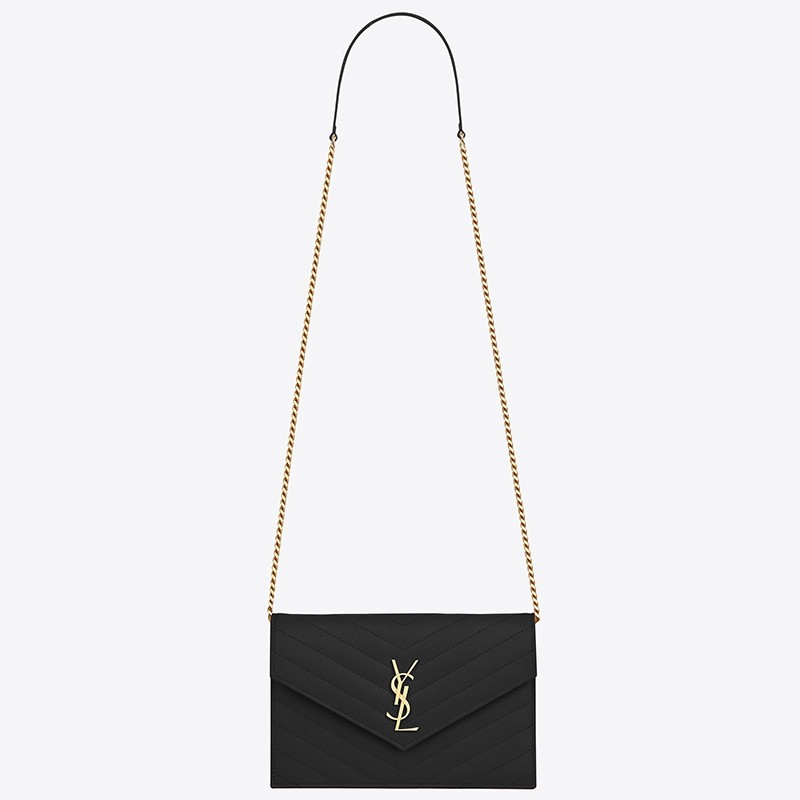 Sa**t Lau*nt woc envelope chain wallet in black leather