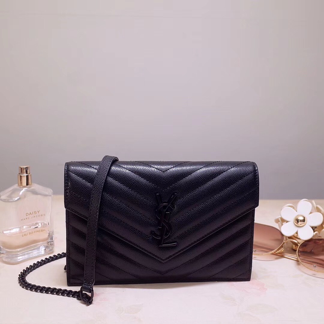 Sa**t Lau*nt woc envelope chain wallet all black