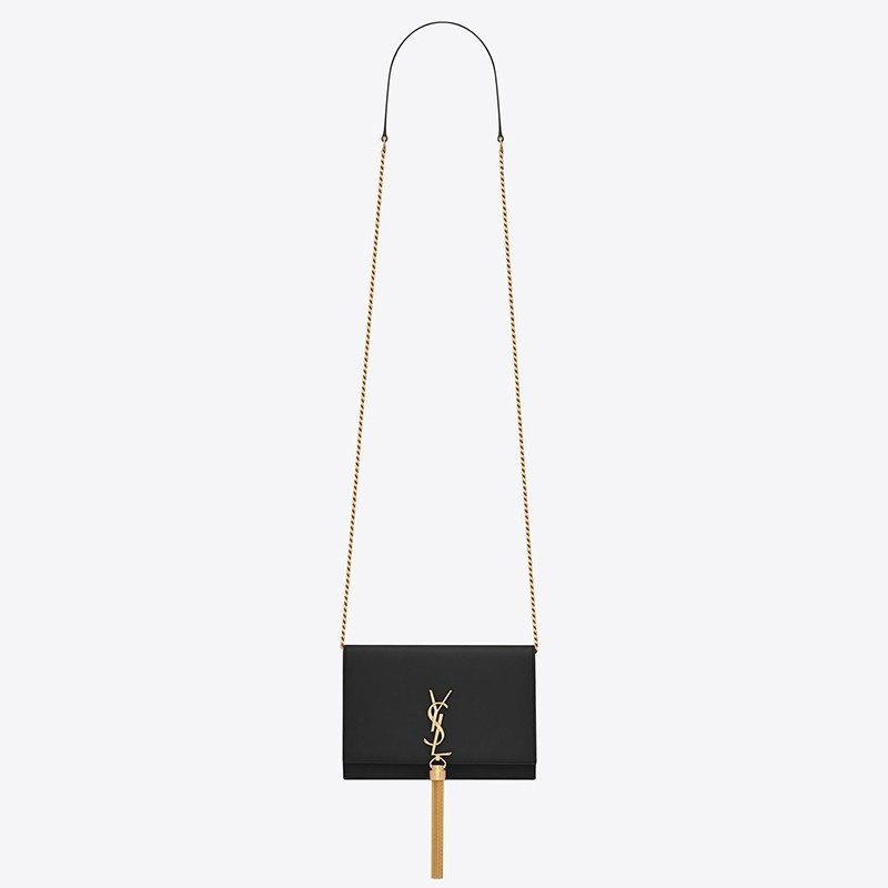 Sa**t Lau*nt woc kate tassel chain wallet in black calfskin